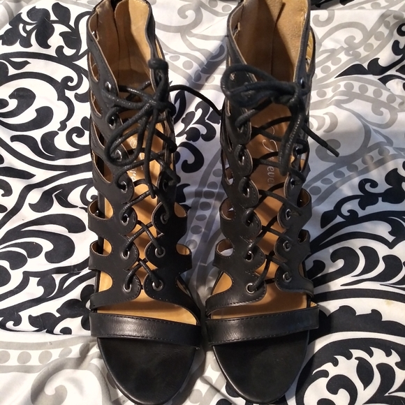 Black Lace Up Heels - Picture 3 of 8